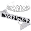 Roségold-Set zum 60. Geburtstag mit Kristall-Tiara, Glitzer-Schärpe und Perlen-Anstecknadel - 60. Geburtstag Set / Silber