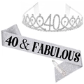 Dettaglio corona oro rosa 40 compleanno, fascia glitterata e spilla con perla elegante - Set 40° Compleanno / Argento