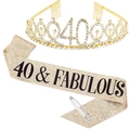 Set 40° compleanno oro rosa con tiara di cristallo e fascia glitterata 40 & Fabulous - Set 40° Compleanno / Oro