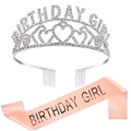 Set écharpe satinée rose et diadème étincelant en strass Birthday Girl - Taille unique / Combinaison de Fête Glamour (Set 5)