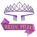 Purple glitter Bride To Be sash set with rhinestone crown for bachelorette parties - Purple Jewelry Set