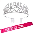 Ensemble écharpe rose Birthday Girl et diadème couronne argentée en strass - Taille unique / Combinaison de Fête Douce (Set 6)