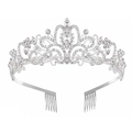 Tiara da sposa argento con strass scintillanti e pettini in cristallo a goccia - Argento