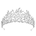 Elegant silver Baroque bridal crown featuring intricate leaf and vine rhinestone designs - Silver (White Rhinestone)