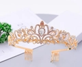 Tiara da sposa dorata con strass bianchi e pettini laterali per fissaggio sicuro - Oro