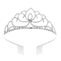Detailed close-up of silver bridal tiara with sparkling rhinestones and securing combs - Silver