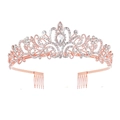 Elegante tiara in oro rosa con strass floreali e pietra centrale a goccia - Oro rosa
