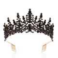 Gothic style gold wedding crown with black crystals and integrated side combs - Antique Gold with Black Rhinestones