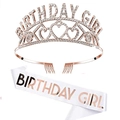 Ensemble diadème Birthday Girl or rose et écharpe en satin blanc avec lettrage - Taille unique / Combinaison de Fête Suprême (Set 10)