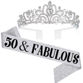 Set 50° compleanno oro rosa con fascia 50 & Fabulous e tiara di strass di cristallo - Taglia unica / Set Tiara e Fascia Argento