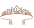 Elegante tiara da sposa in oro rosa con strass scintillanti e pettini laterali per capelli - Oro rosa