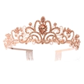 Rose gold bridal tiara crown with teardrop rhinestones and side combs for secure styling - Champagne