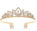 Corona da sposa dorata con cristalli scintillanti e pettini laterali per fissaggio - Oro