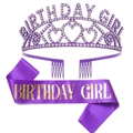 Coffret d'anniversaire violet avec couronne en strass et écharpe en satin - Style 35 Plaquage Violet Fille / Couronne Violette Et Écharpe Violette Birthday Girl