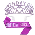 Birthday Girl set with purple rhinestone crown tiara and dark purple glitter sash - Light Purple Set