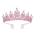 Detail of pink rhinestone bridal crown with silver base and pear-shaped gems - Silver - All Pink Rhinestone