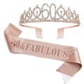 Detail of rose gold 60th birthday tiara and 60 & Fabulous glitter sash set for party - 60th Birthday Style / Rose Gold