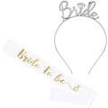 Silver Bride headband and white Bride to Be sash set for wedding bachelorette parties - Silver Jewelry Set