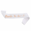 White satin Bride to be sash with rose gold lettering and diamond ring icon - White Satin Sash Rose Gold Letter