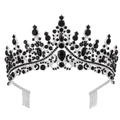 Elegant bridal silver crown with black rhinestones and combs for secure hairstyle - Silver with All Black Rhinestones