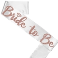 White satin Bride to Be sash with rose gold glitter text and diamond icon for bridal parties - White Satin Sash Rose Gold Glitter Letter