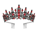 Elegante corona gotica in lega con cristalli rossi e neri e pettini laterali fissanti - Canna di Fucile con Strass Neri e Rossi