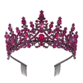 Elegant black metal crown featuring vibrant fuchsia rhinestones and pear-shaped gems - Gun Black with Rose Red Rhinestones