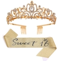 Set corona di strass dorati e fascia Sweet 16 per festa di compleanno per ragazze - Set Oro 16 Anni