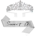 Set corona d'argento e fascia glitter Sweet 16 per festa di compleanno ragazze - Set Argento 16 Anni