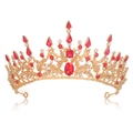 Lussuosa corona da sposa dorata con cristalli rossi e strass bianchi per matrimoni - Base Dorata Rosso (Stile 1)