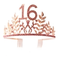 Detail of rose gold 16th birthday crown with pink rhinestones and glitter finish - 16th Birthday Crown Only