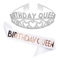 Corona di strass argento e fascia bianca Birthday Queen con scritte in oro rosa - Taglia unica / Tiara Argento Birthday Queen & Fascia Bianca