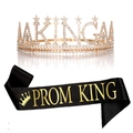 Coffret Birthday King avec couronne en strass doré et écharpe Prom King pour homme - Couronne Dorée + Écharpe Noire avec lettrage doré Type 1
