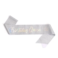 Fascia di compleanno glitterata argento con scritte olografiche e design a corona regale - Fascia olografica argento
