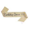 Fascia Birthday Queen oro scintillante con scritte grigie eleganti per feste di compleanno - Fascia con Testo Nero Oro