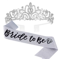 Fascia glitter argento Bride to Be e corona di strass scintillanti per matrimoni - Set Tiara e Fascia / Corona Argento E Fascia Lettere Nere
