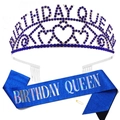 Ensemble Birthday Queen comprenant couronne argentée à strass bleus et écharpe bleue assortie - Ensemble 15 / Couronne Argentée Diamant Bleu Et Écharpe Bleue