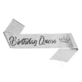 Fascia Birthday Queen argento glitterata con icona corona e scritte nere eleganti - Fascia con Testo Nero Argento