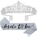Silver Bride To Be sash and rhinestone crown set for bachelorette party decorations - Tiara And Sash Set / Cursive Silver Crown And Black Letter Sash