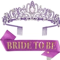 Purple Bride To Be sash with gold lettering and matching crystal tiara party set - Tiara And Sash Set / Purple Jewelry Set