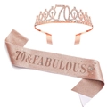 70e verjaardag set met roségouden kroon en roze 70 & Fabulous glitter sjerp - 70ste Verjaardag Stijl / Roségoud