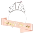 Set fascia rosa per il 17° compleanno e tiara in strass argento per decorazioni - 17° Compleanno Tiara E Fascia