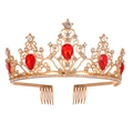 Luxurious gold crown with red teardrop rhinestones and sparkling crystals for bridal wear - Single Tiara / Red Comb Style (Single Crown)