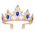Luxurious gold baroque bridal crown with blue teardrop gemstones and white crystals - Single Tiara / Blue Comb Style (Single Crown)