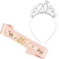 Pink satin sash and silver rhinestone tiara set for a 20th birthday celebration party - 20th Birthday Tiara And Sash