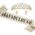 40e verjaardag set met roségouden sjerp 40 & Fabulous en kristallen tiara kroon - 40ste Verjaardag Stijl / Goud