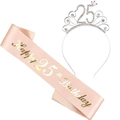 Pink satin sash and silver rhinestone crown set for 25th birthday party celebrations - 25th Birthday Tiara And Sash