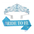 Light blue glitter Bride To Be sash with matching silver rhinestone crown set - Tiara And Sash Set / Lake Blue Set