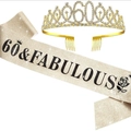 60th Birthday set with rhinestone tiara and 60 & Fabulous champagne glitter sash - 60th Birthday Style / Gold