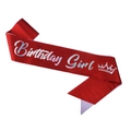 Écharpe de fête rouge scintillante Birthday Girl avec lettrage argenté brillant - Écharpe rouge avec texte argent (6)